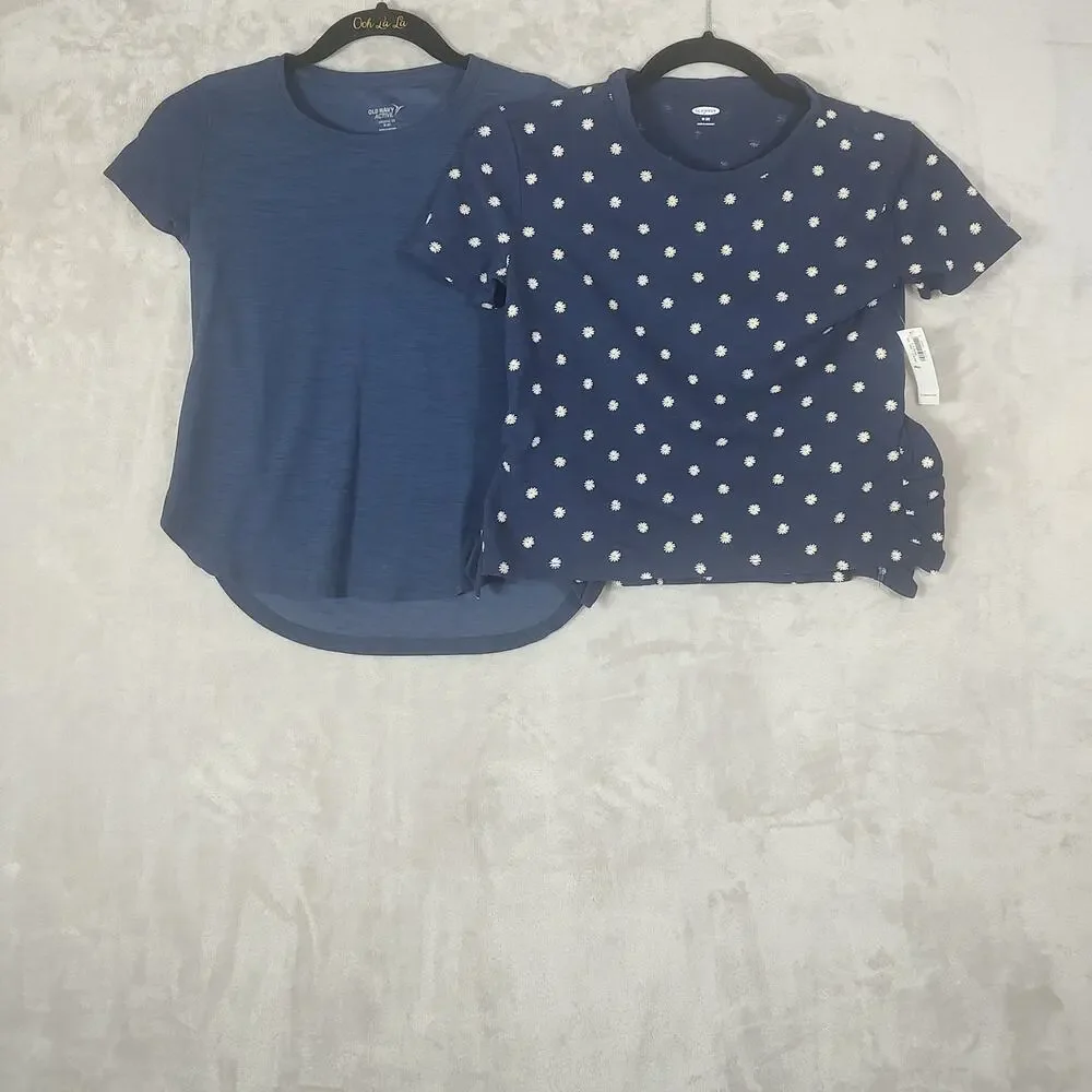 Girls Old Navy Lot of 2 Top Medium (8) Blue & Blue w/ White Flowers 1 NWT 1 Used